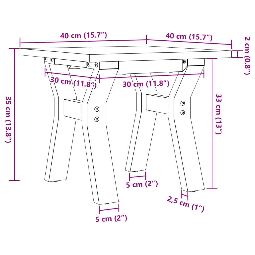 Masă de cafea, cadru Y, 40x40x35 cm, lemn masiv pin și fontă