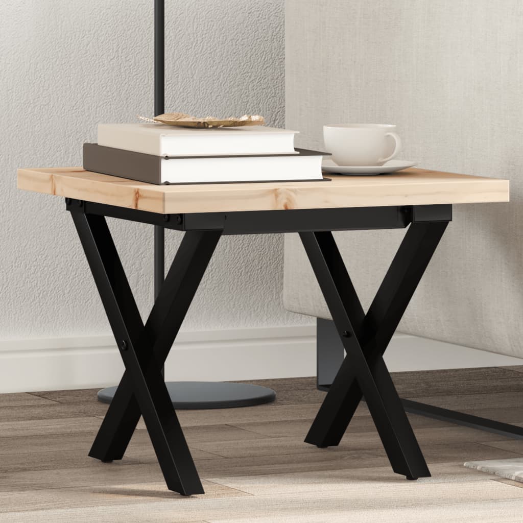 Coffee table, X frame, 40x40x35.5 cm, solid pine wood and cast iron