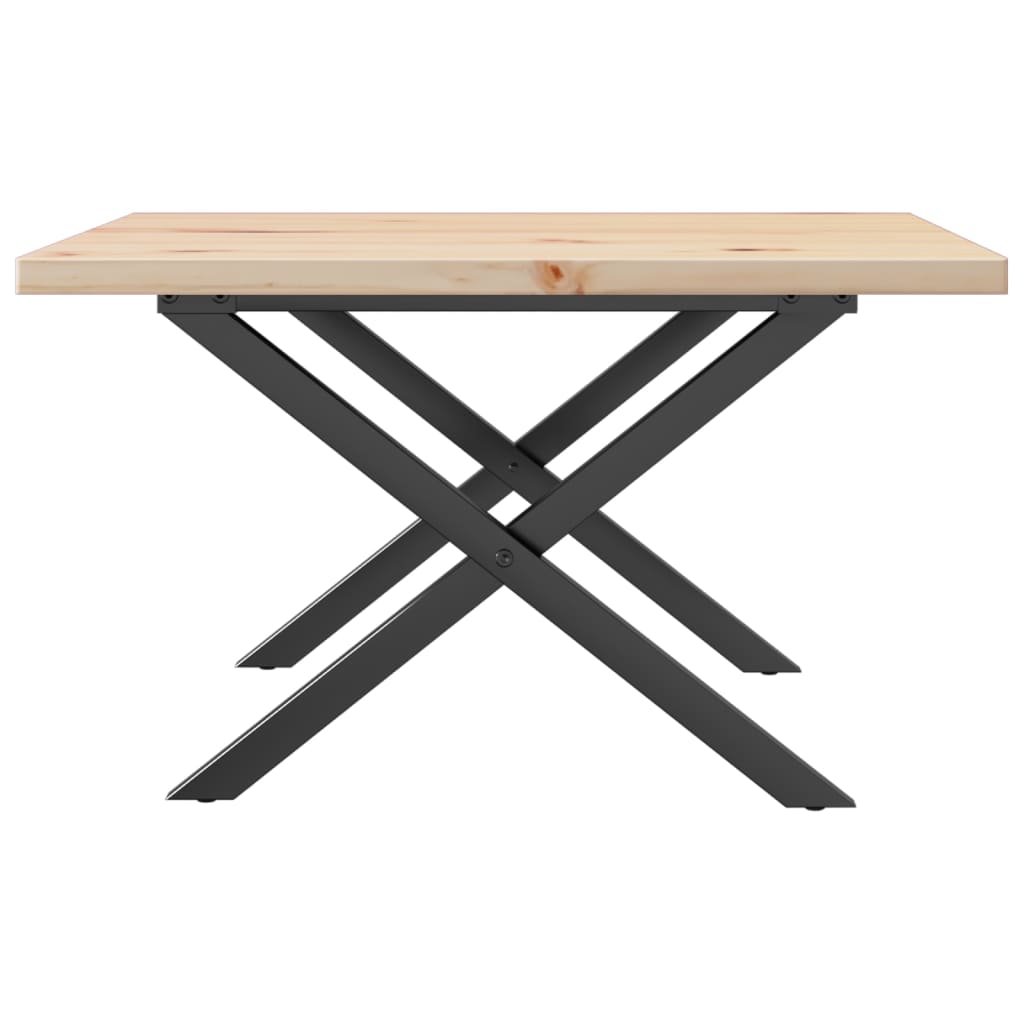 Coffee table, X frame, 70x70x40.5 cm, solid pine wood and cast iron