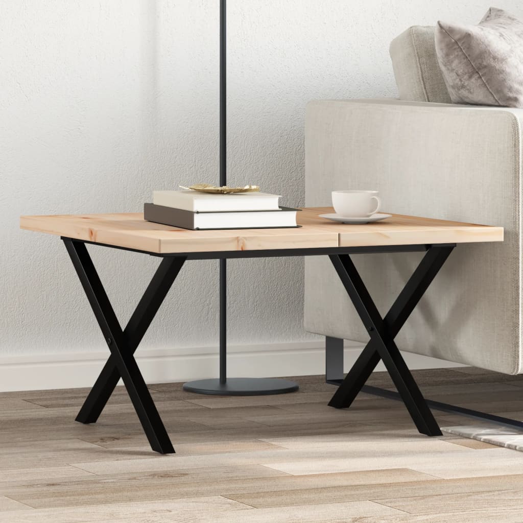 Coffee table, X frame, 70x70x40.5 cm, solid pine wood and cast iron