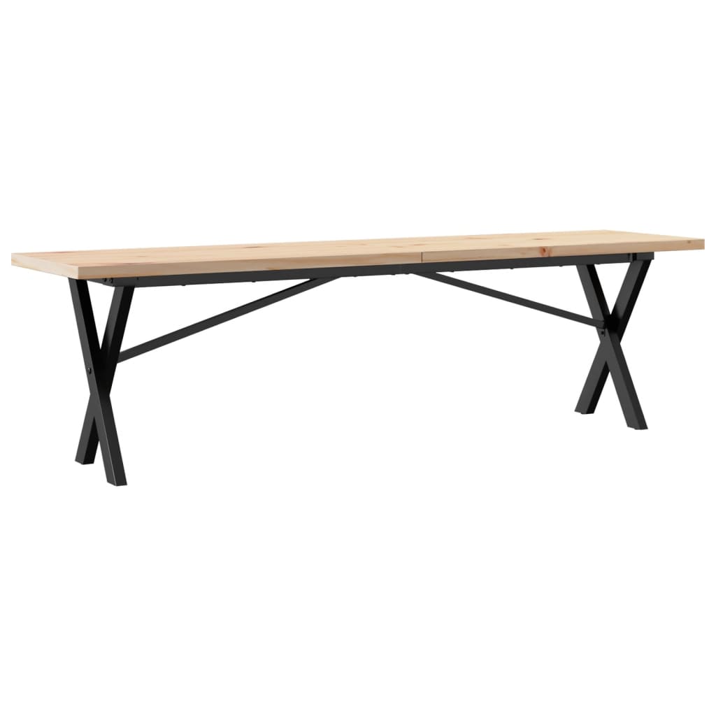 Coffee table, X frame, 160x40x45.5 cm, solid pine wood and cast iron