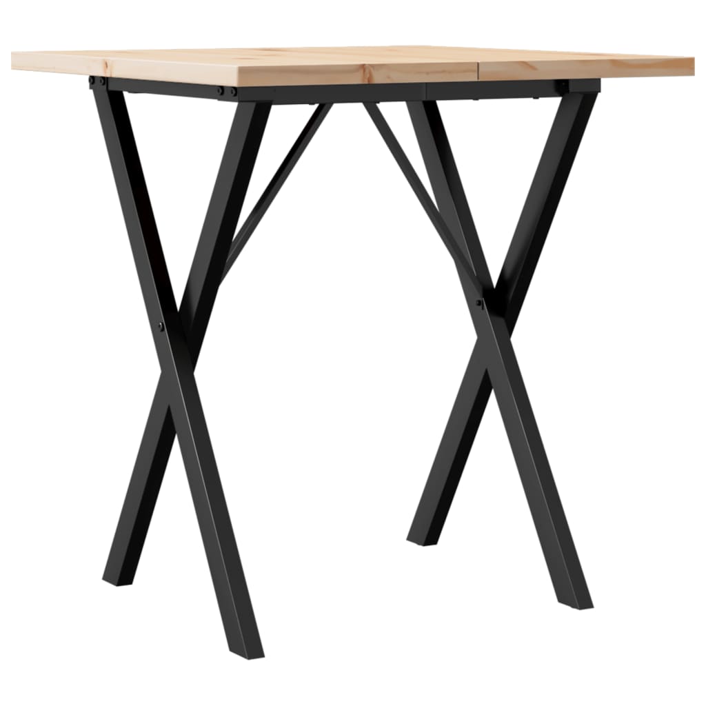 Kitchen table, X frame, 70x70x75.5 cm solid pine wood and cast iron