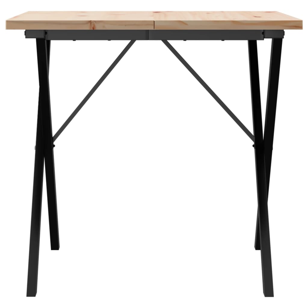 Kitchen table, X frame, 80x80x75.5 cm solid pine wood and cast iron