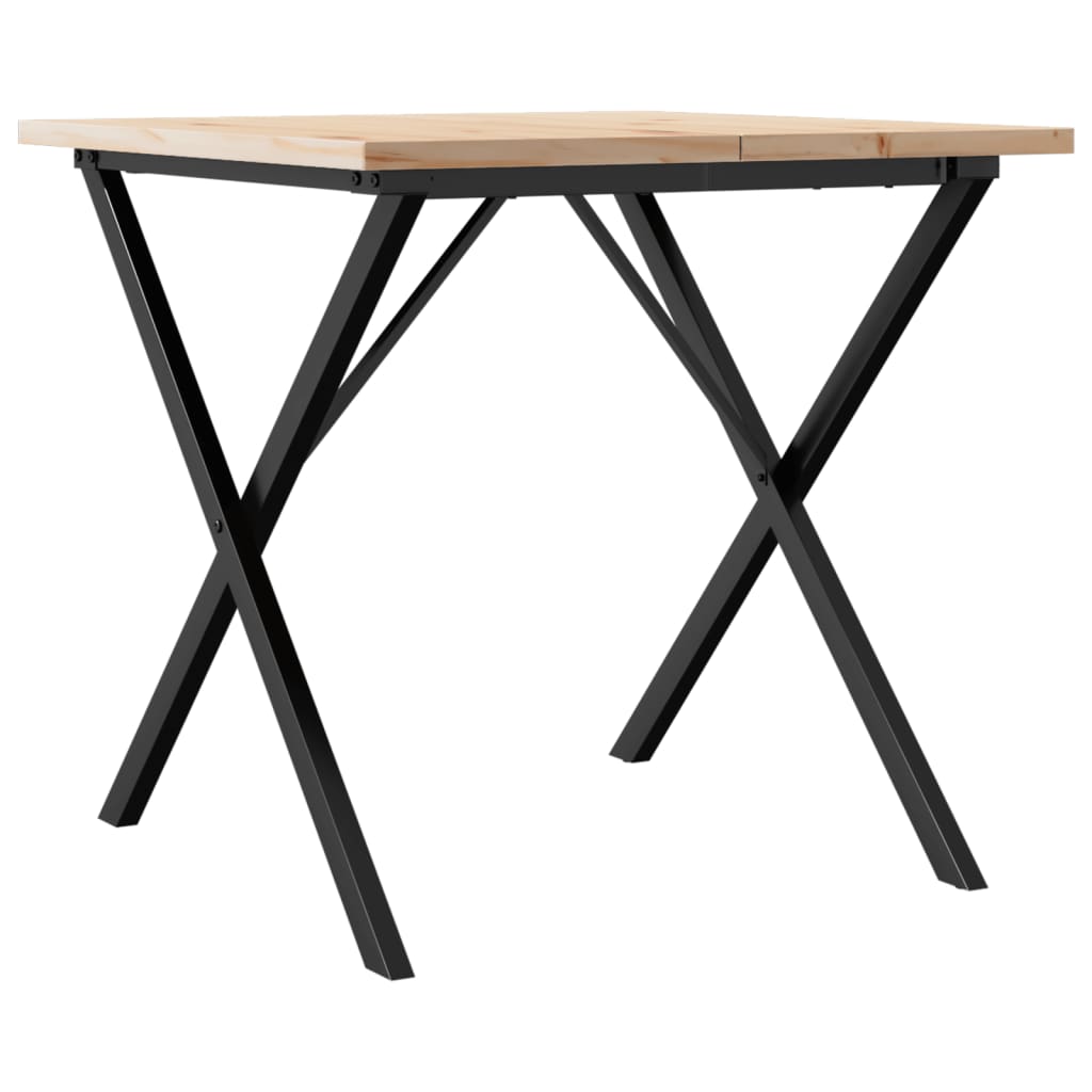 Kitchen table, X frame, 80x80x75.5 cm solid pine wood and cast iron