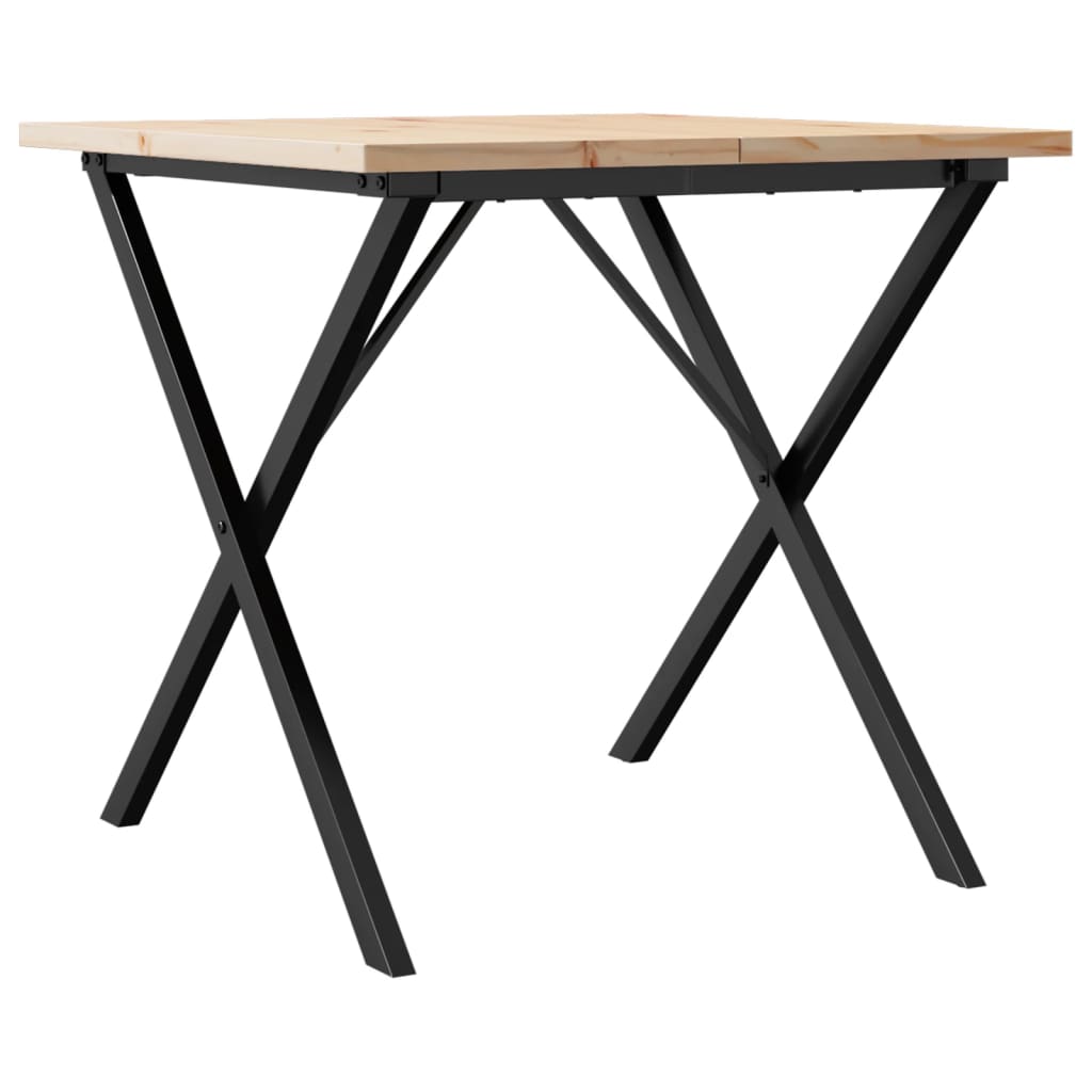 Kitchen table, X frame, 90x90x75.5 cm solid pine wood and cast iron