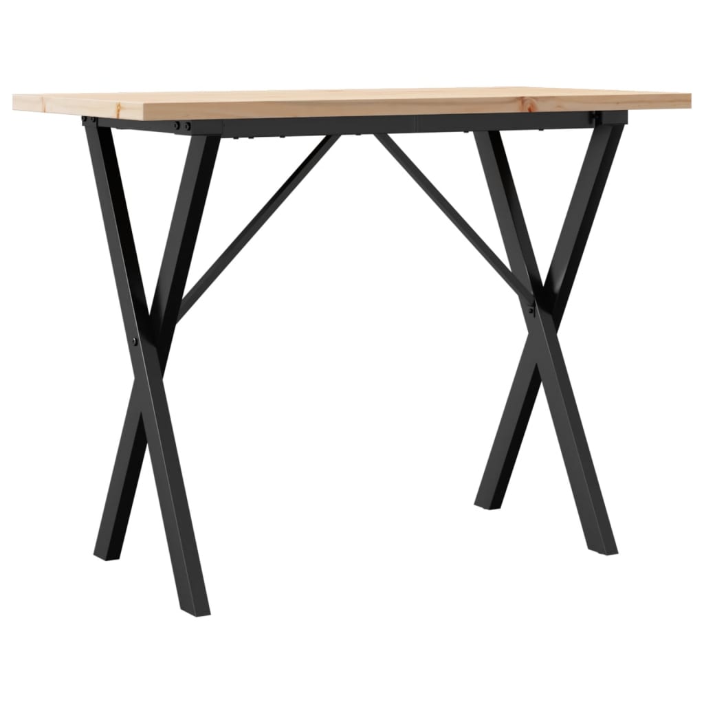 Kitchen table, X frame, 100x50x75.5 cm solid pine wood and cast iron