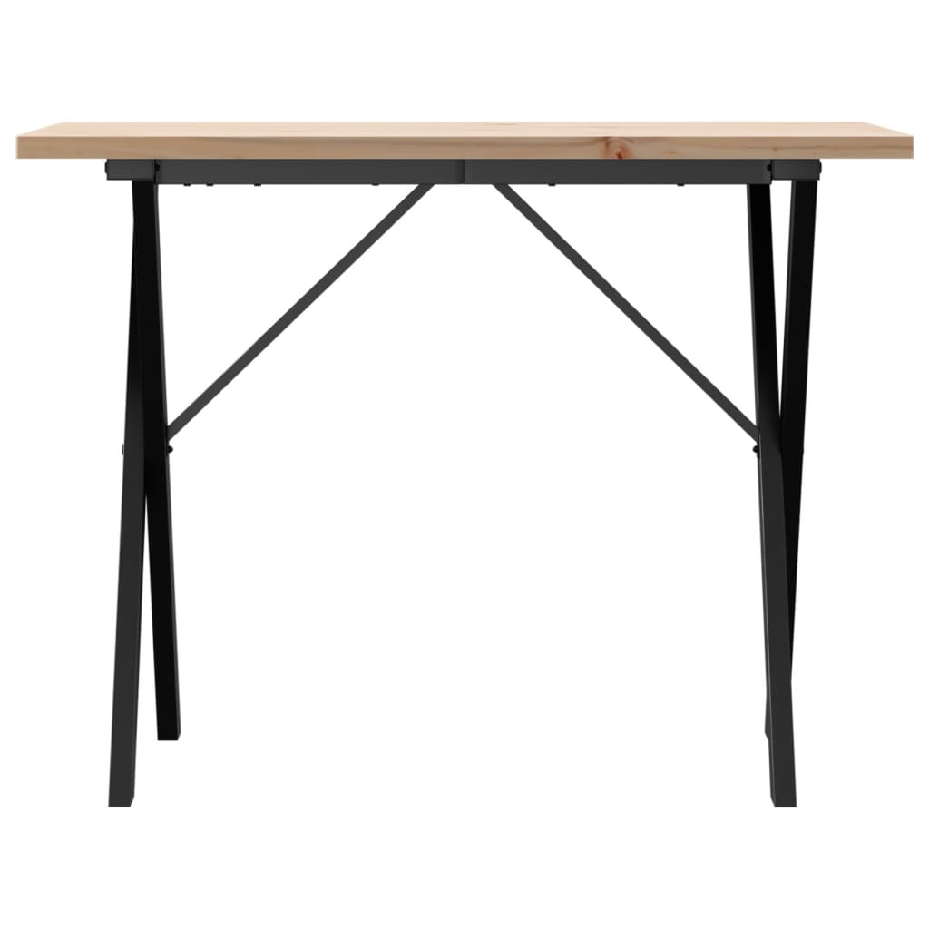 Kitchen table, X frame, 100x50x75.5 cm solid pine wood and cast iron