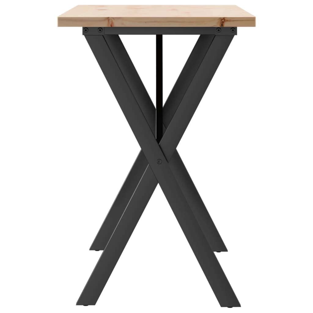 Kitchen table, X frame, 100x50x75.5 cm solid pine wood and cast iron