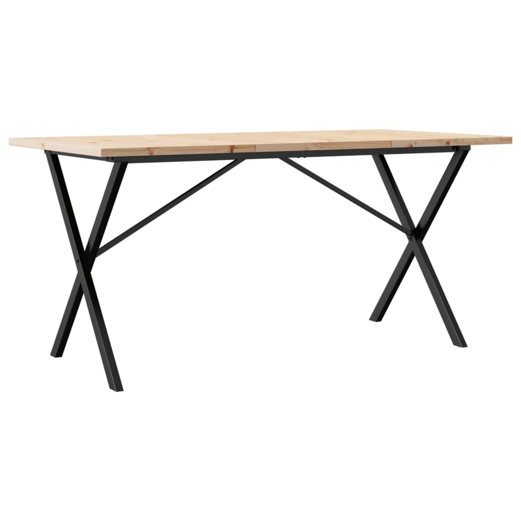 Kitchen table, X frame, 140x80x75.5 cm solid pine wood and cast iron