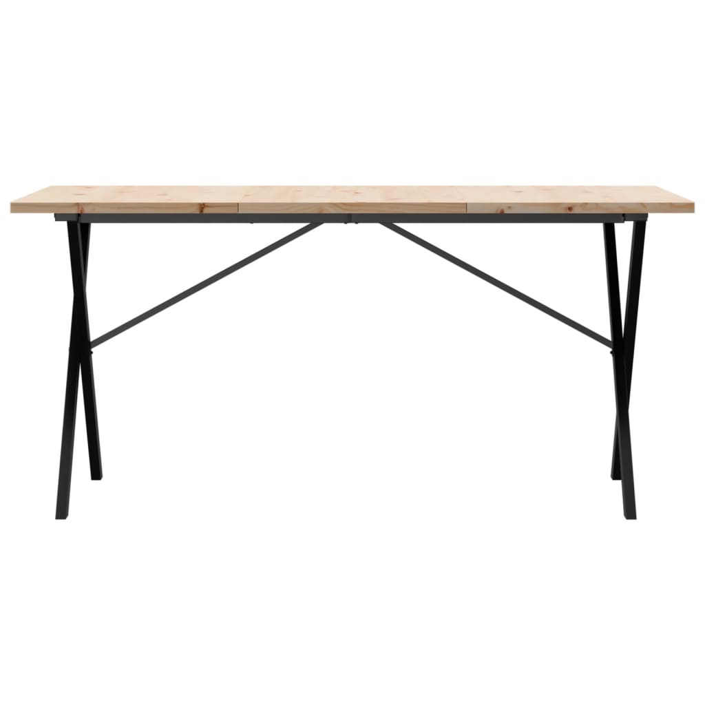 Kitchen table, X frame, 140x80x75.5 cm solid pine wood and cast iron