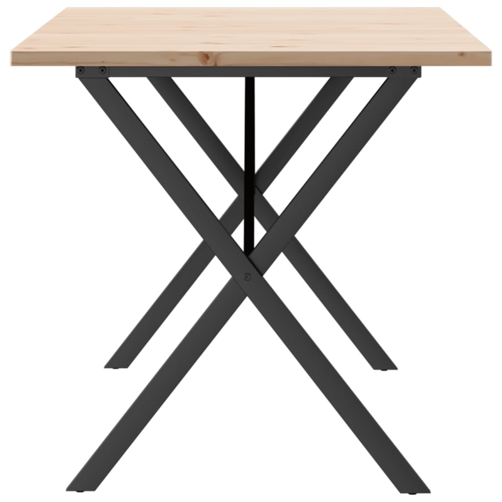 Kitchen table, X frame, 140x80x75.5 cm solid pine wood and cast iron