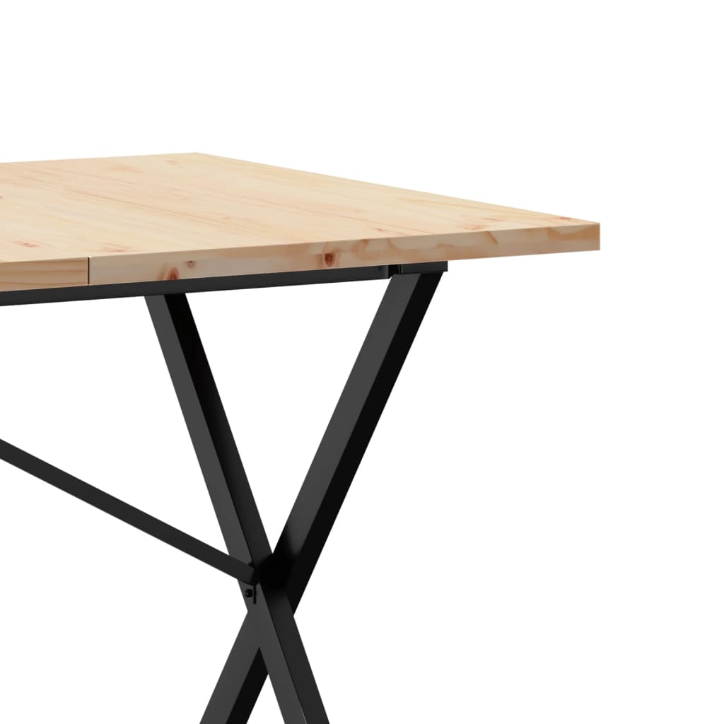 Kitchen table, X frame, 140x80x75.5 cm solid pine wood and cast iron