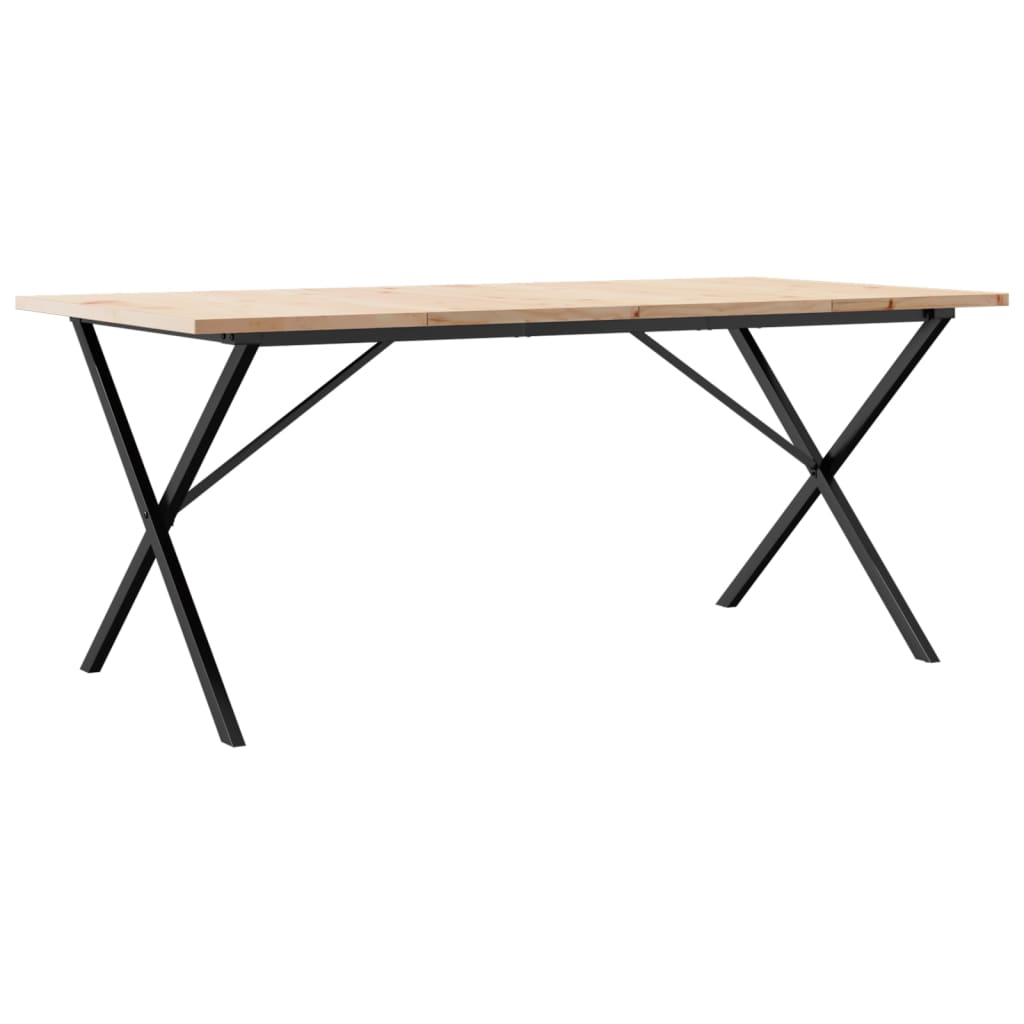 Kitchen table, X frame, 180x90x75.5 cm solid pine wood and cast iron