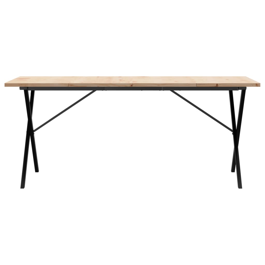 Kitchen table, X frame, 180x90x75.5 cm solid pine wood and cast iron