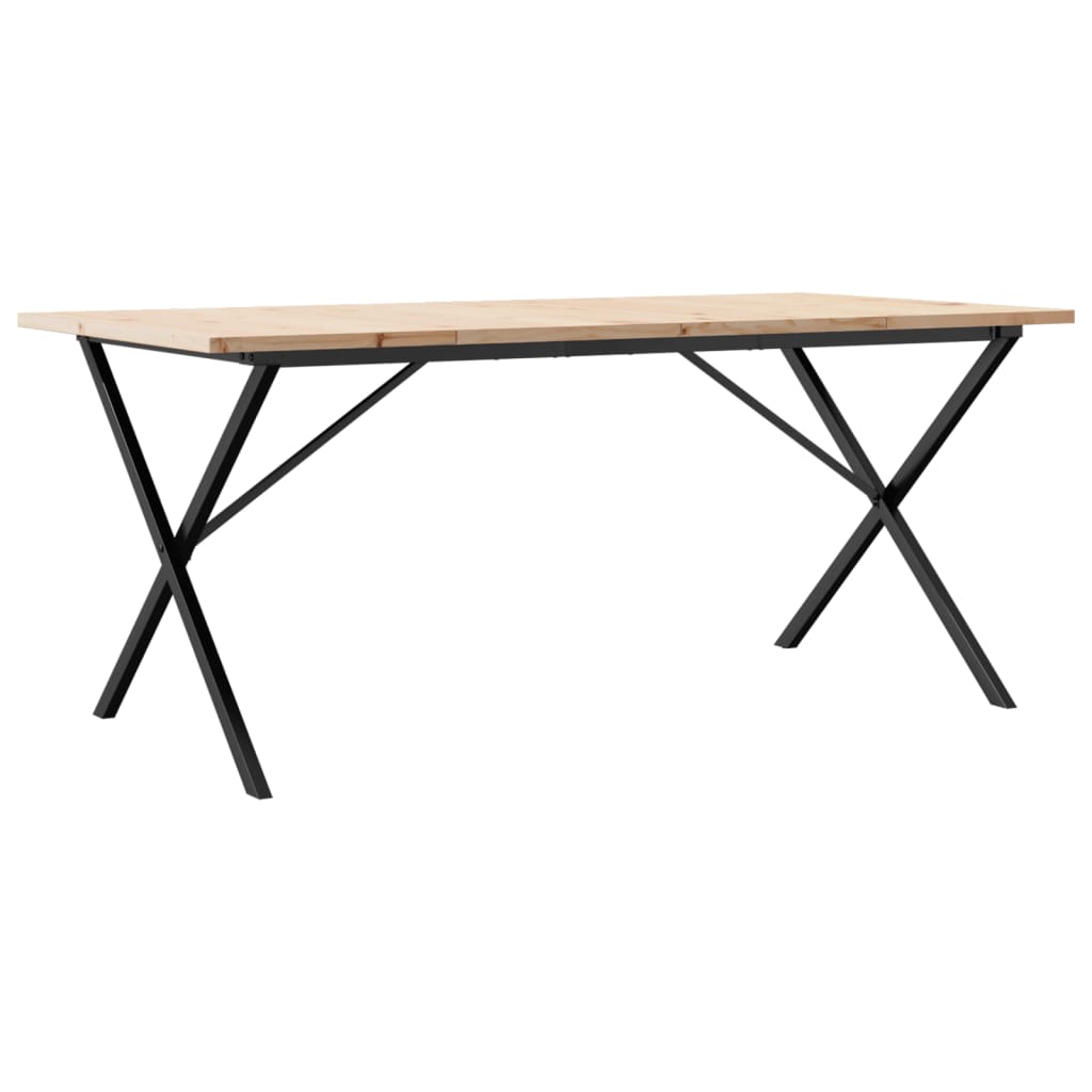 Kitchen table, X frame, 180x90x75.5 cm solid pine wood and cast iron