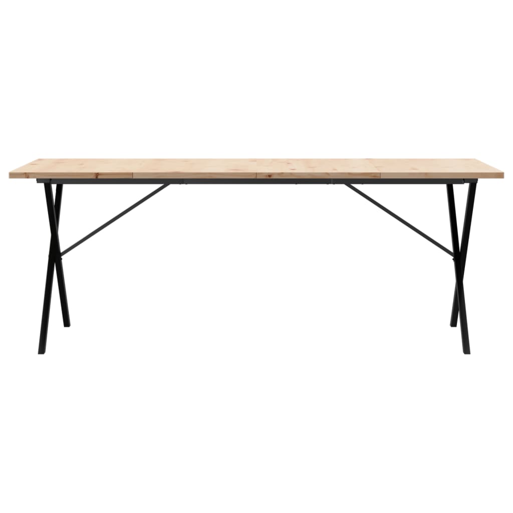 Kitchen table, X frame, 200x100x75.5cm solid pine wood and cast iron