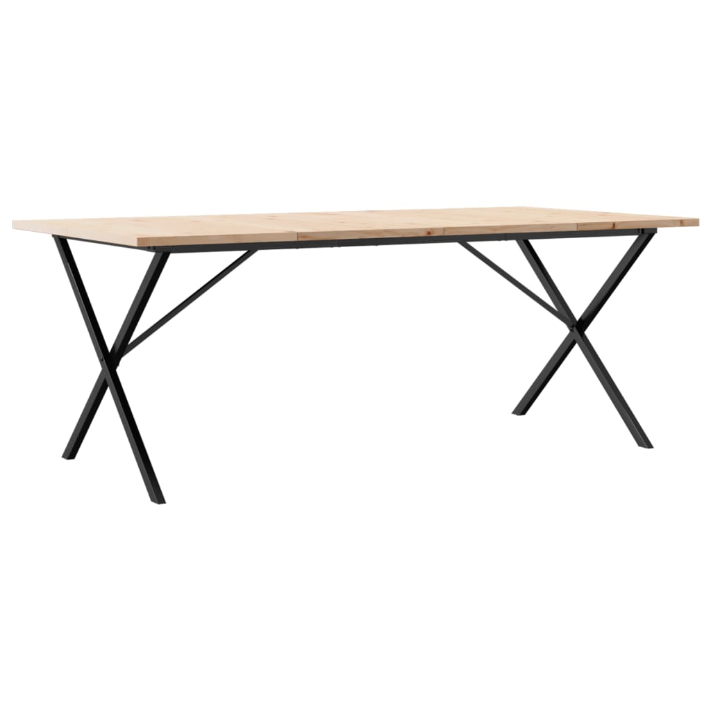 Kitchen table, X frame, 200x100x75.5cm solid pine wood and cast iron