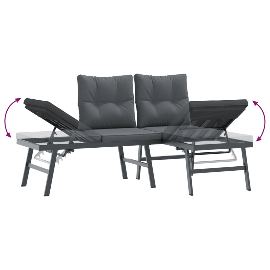 Garden benches with cushions 3 pcs black powder-coated steel