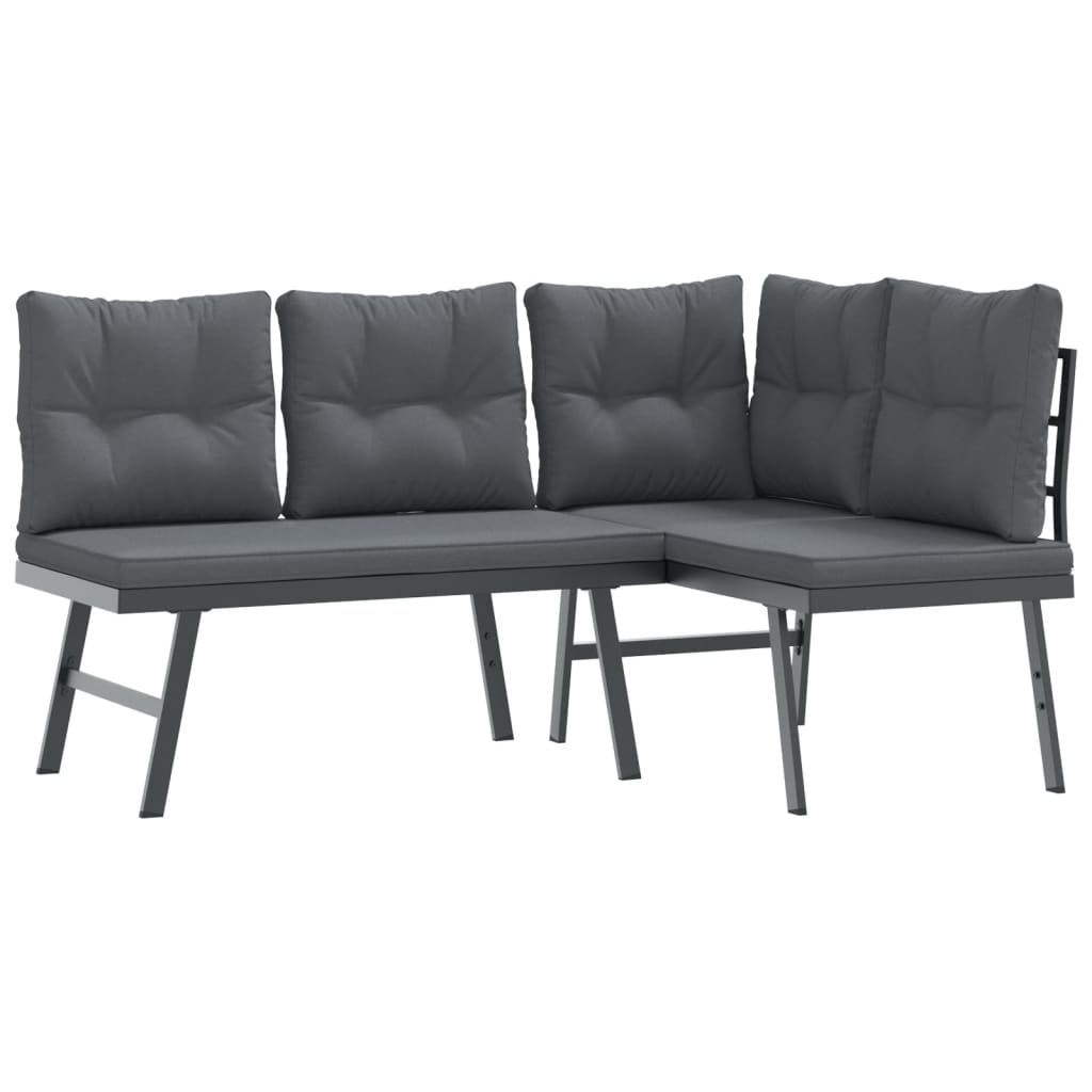 Garden benches with cushions 3 pcs black powder-coated steel