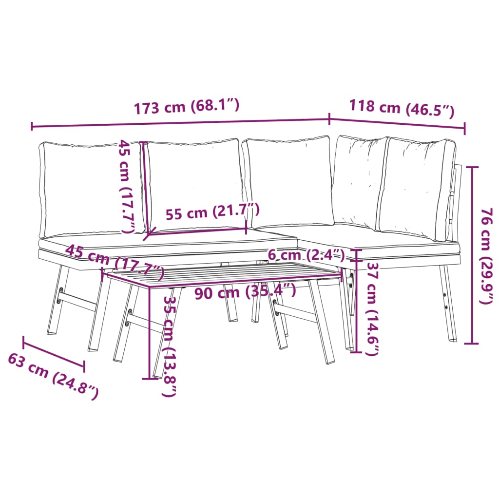 Garden benches with cushions 3 pcs black powder-coated steel