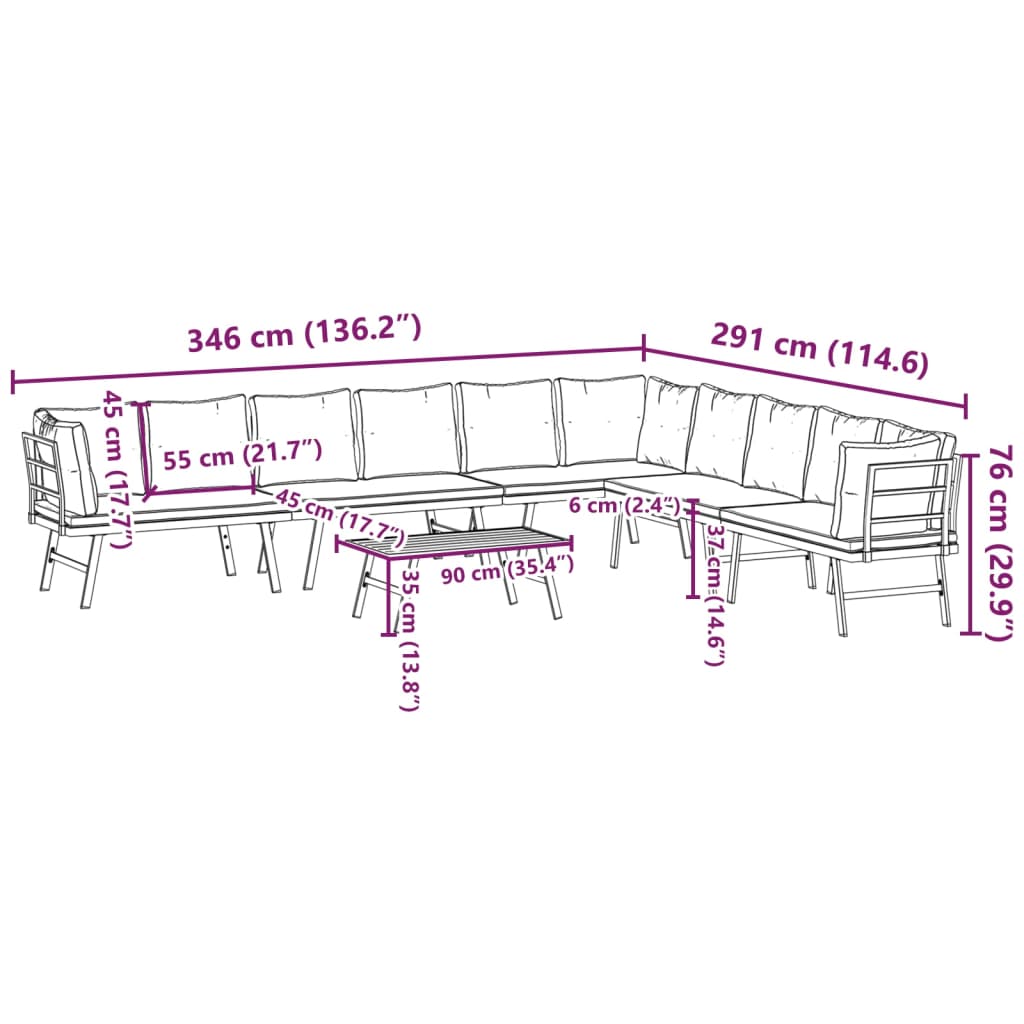 Garden benches with cushions 5 pcs black powder-coated steel