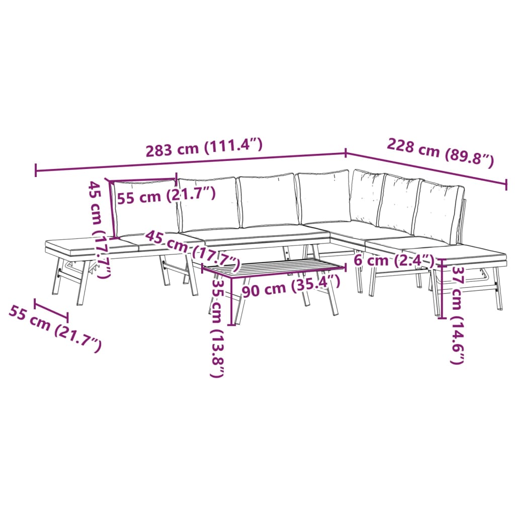 Garden benches with cushions 5 pcs black powder-coated steel