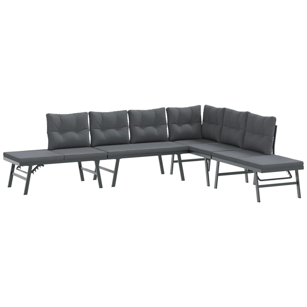 Garden benches with cushions 4 pcs black powder-coated steel