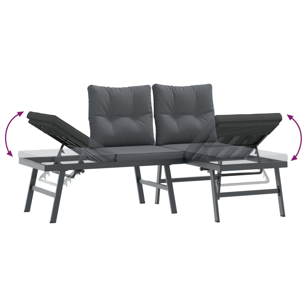 Garden benches with cushions 4 pcs black powder-coated steel