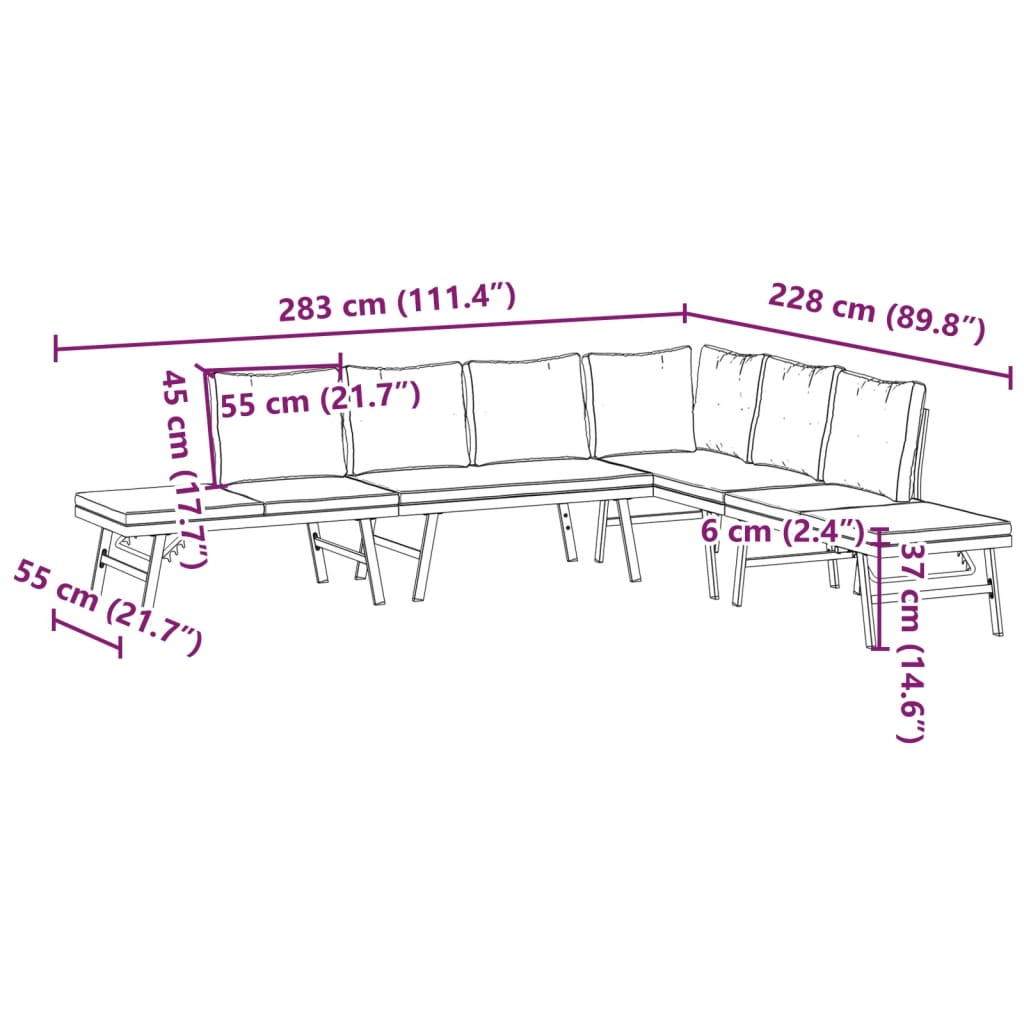 Garden benches with cushions 4 pcs black powder-coated steel