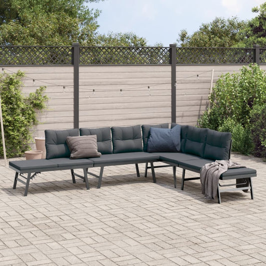 Garden benches with cushions 4 pcs black powder-coated steel