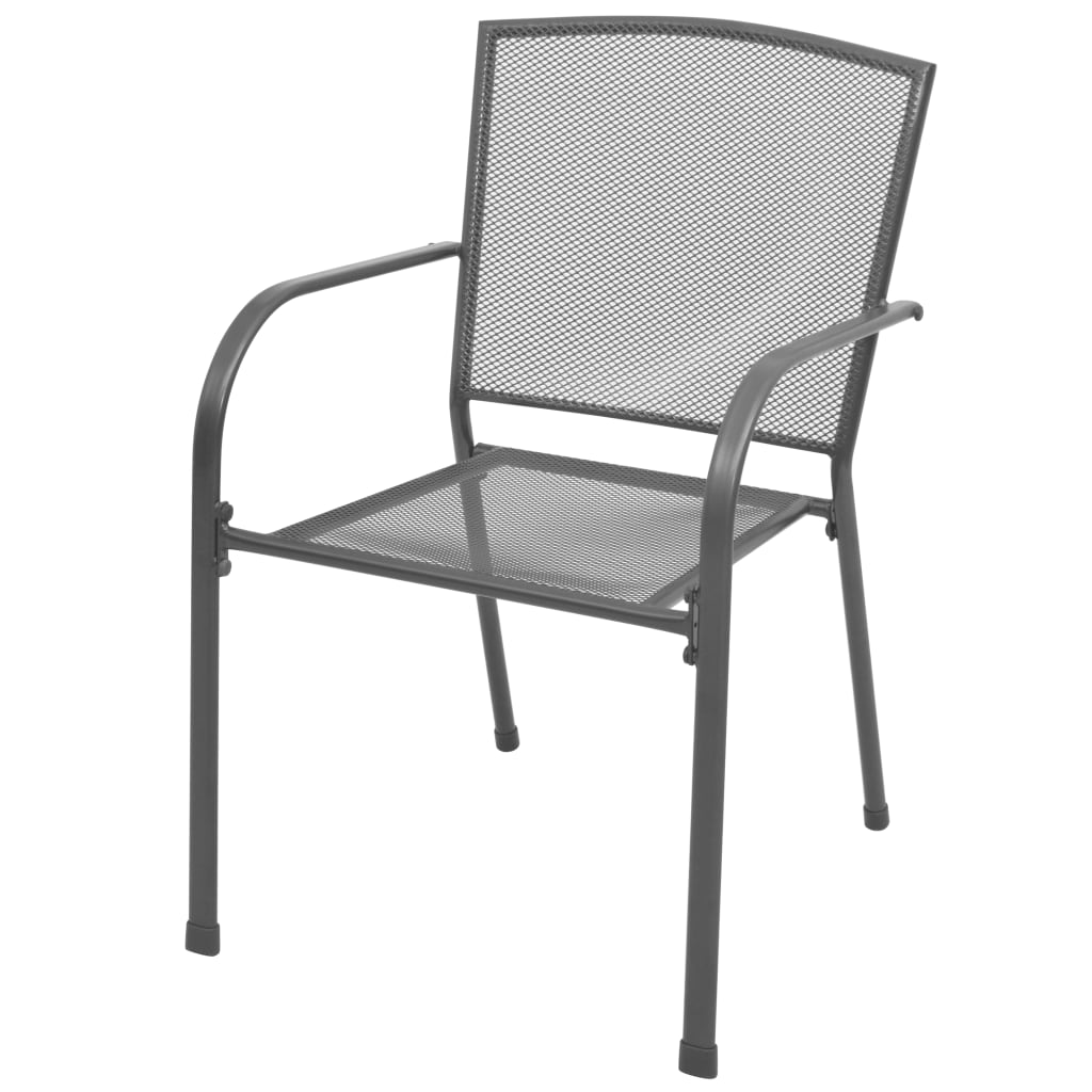 Stackable garden chair set, 3 pcs, anthracite, painted steel