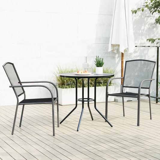 Stackable garden chair set, 3 pcs, anthracite, painted steel