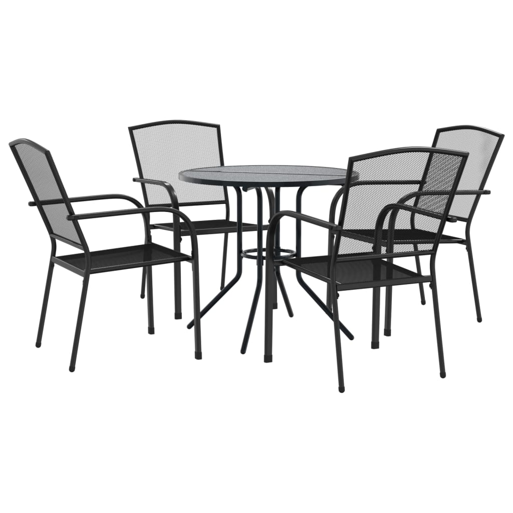 Stackable garden chair set, 5 pcs, anthracite, painted steel