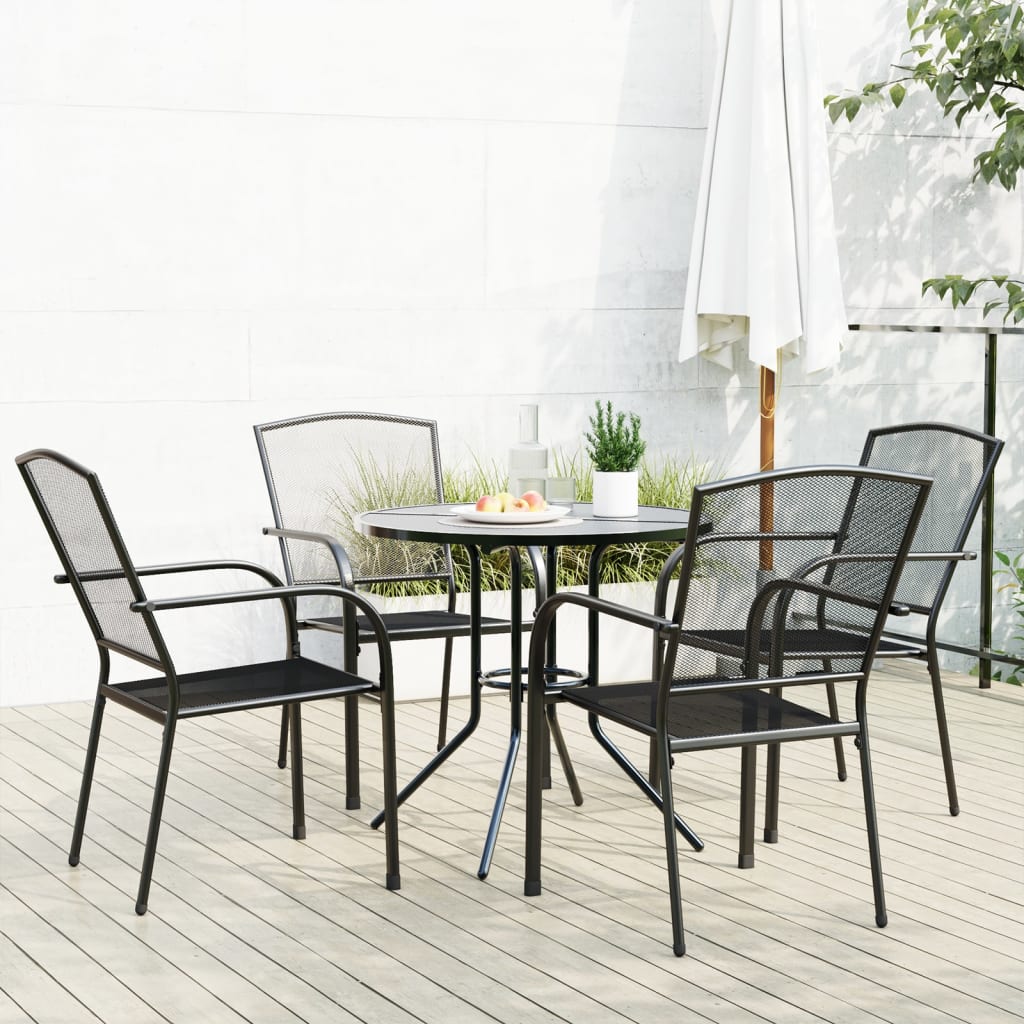 Stackable garden chair set, 5 pcs, anthracite, painted steel