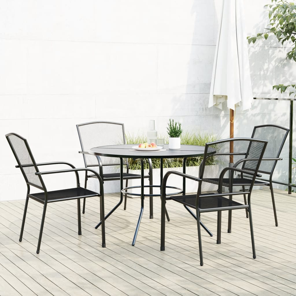 Stackable garden chair set, 5 pcs, anthracite, painted steel