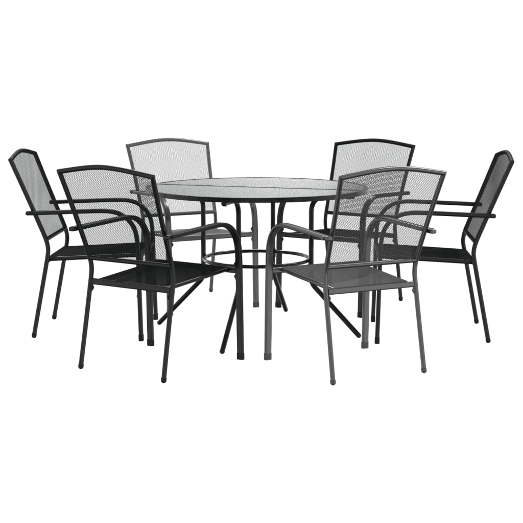 Stackable garden chair set, 7 pcs, anthracite, painted steel