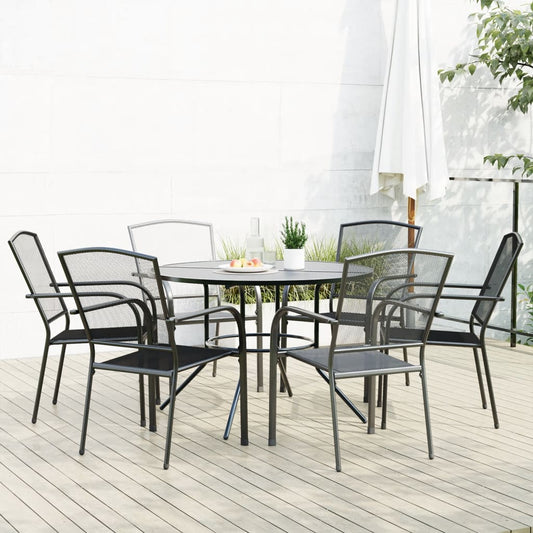 Stackable garden chair set, 7 pcs, anthracite, painted steel