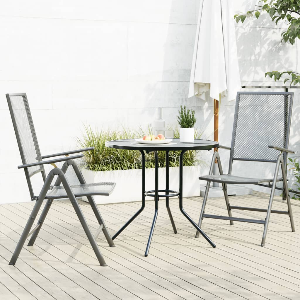 Set of 3 folding garden chairs, anthracite, painted steel