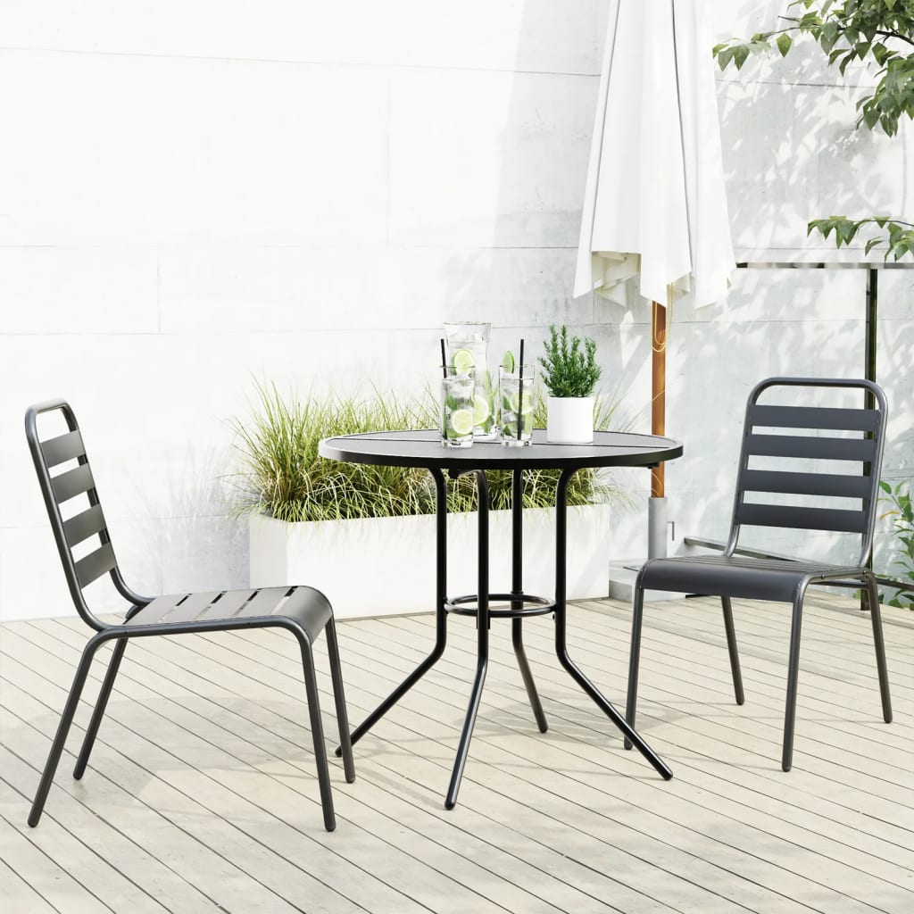 Stackable garden chair set, 3 pcs, anthracite, painted steel