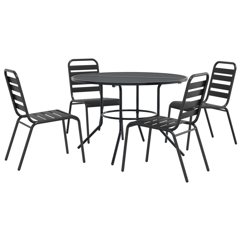 Stackable garden chair set, 5 pcs, anthracite, painted steel