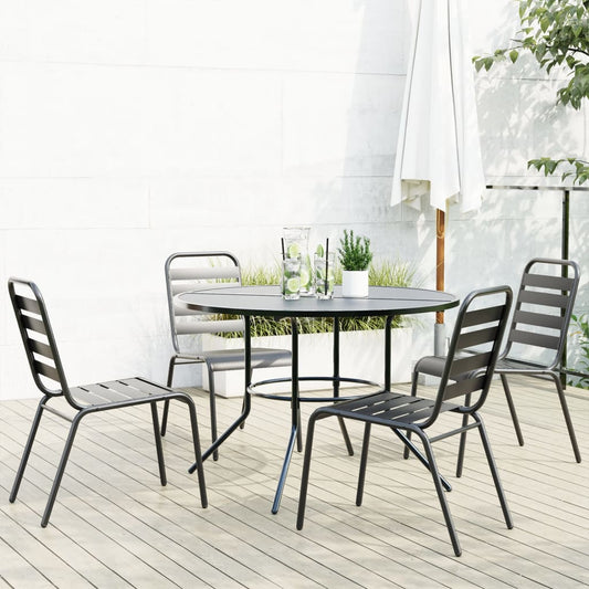 Stackable garden chair set, 5 pcs, anthracite, painted steel