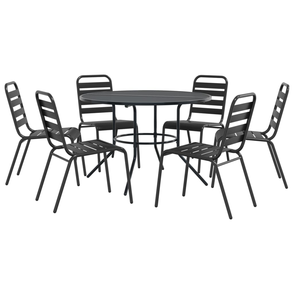 Stackable garden chair set, 7 pcs, anthracite, painted steel