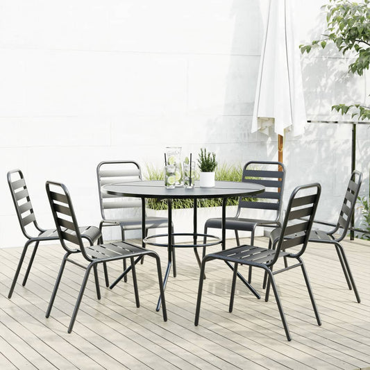 Stackable garden chair set, 7 pcs, anthracite, painted steel