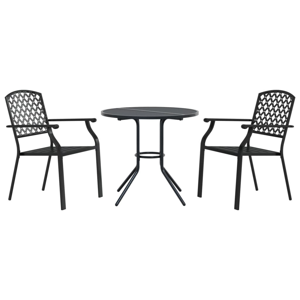 Stackable garden chair set, 3 pcs, anthracite, painted steel