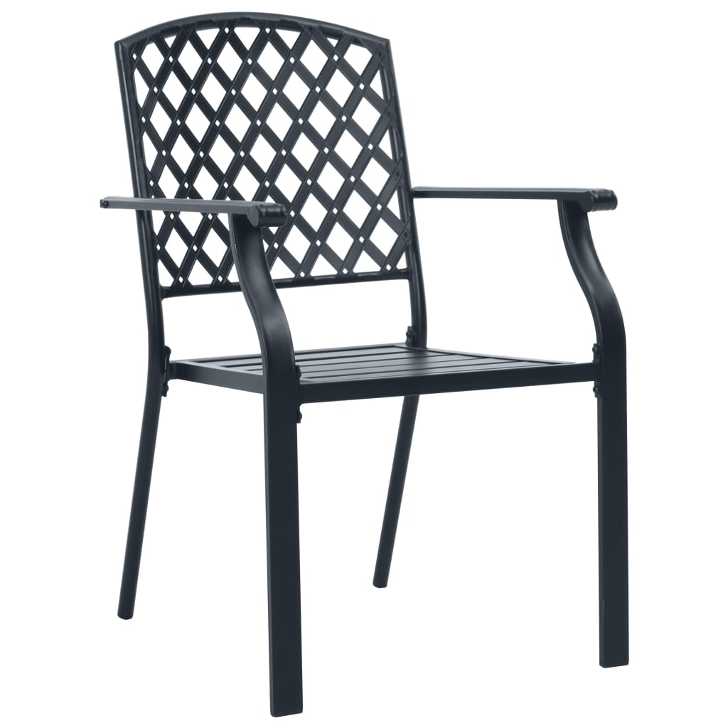 Stackable garden chair set, 3 pcs, anthracite, painted steel