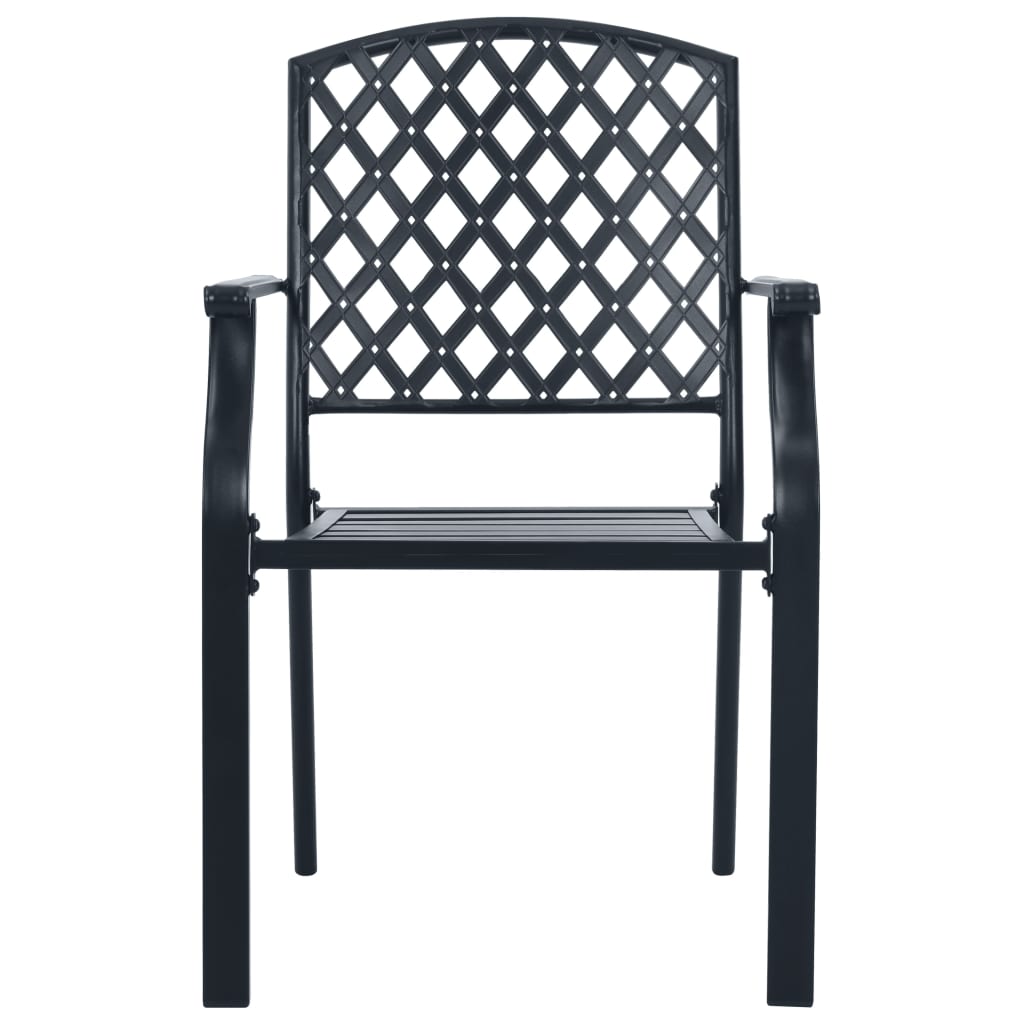 Stackable garden chair set, 3 pcs, anthracite, painted steel