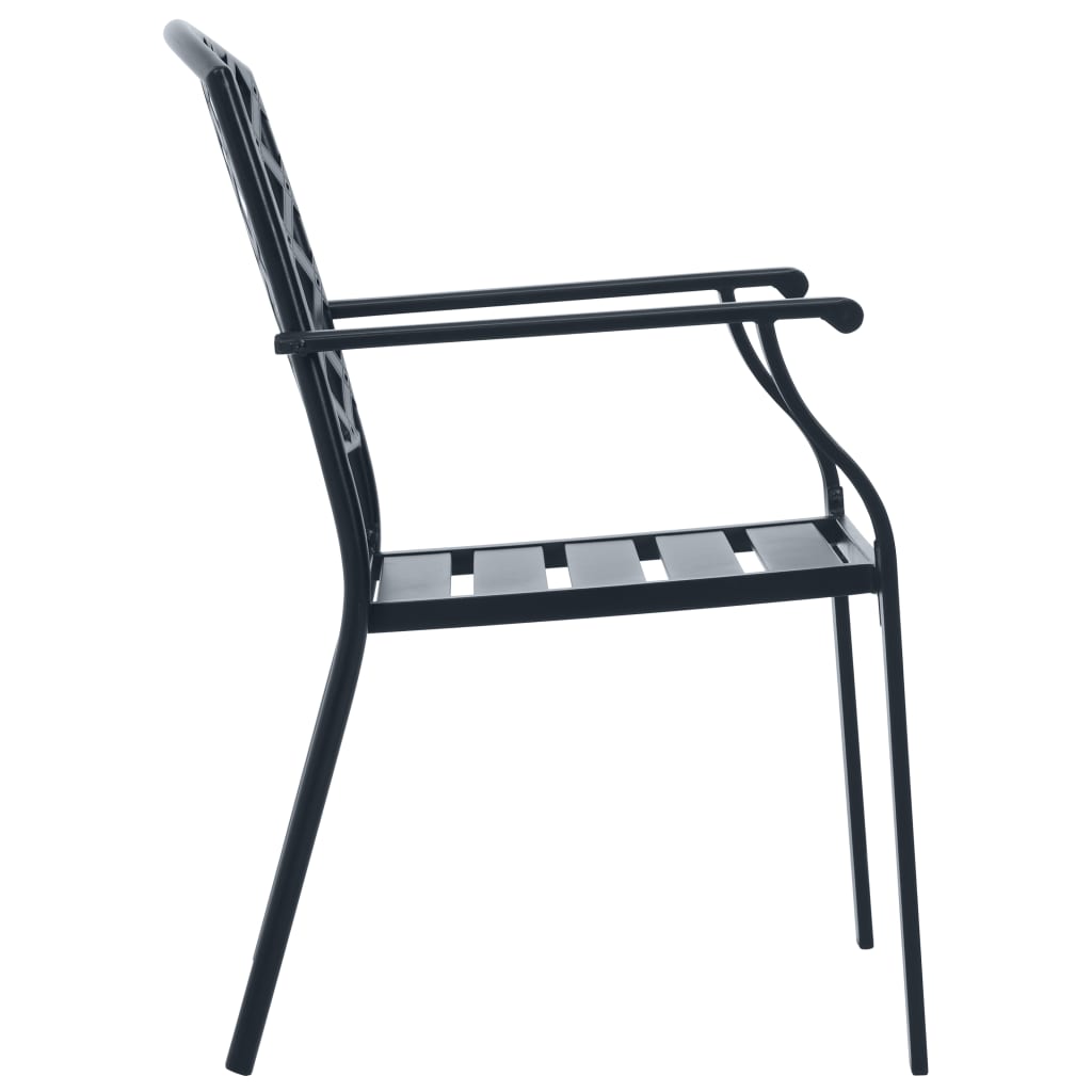 Stackable garden chair set, 3 pcs, anthracite, painted steel