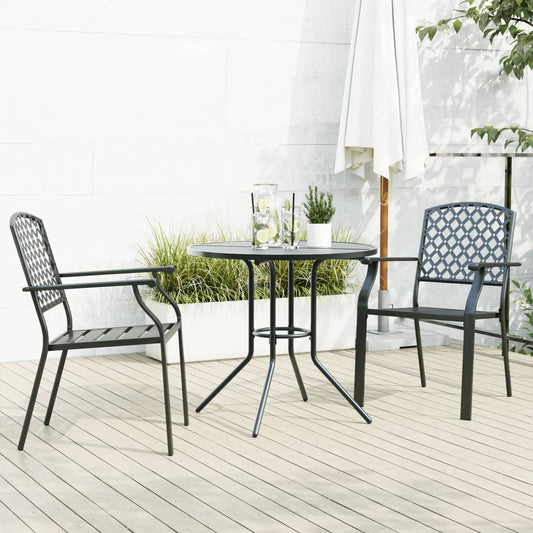 Stackable garden chair set, 3 pcs, anthracite, painted steel