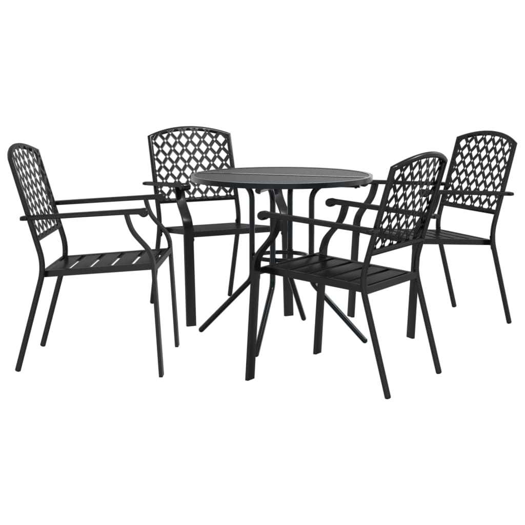 Stackable garden chair set, 5 pcs, anthracite, painted steel