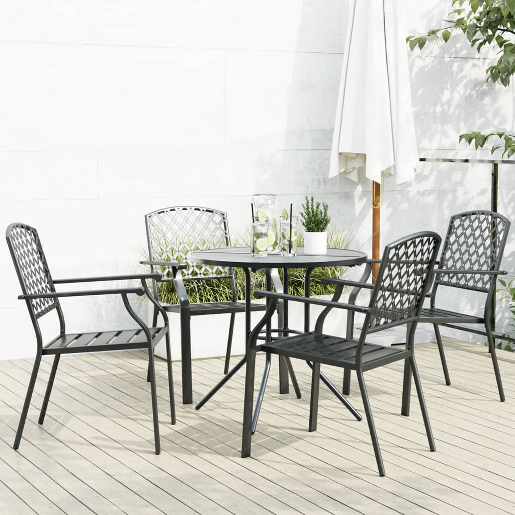 Stackable garden chair set, 5 pcs, anthracite, painted steel